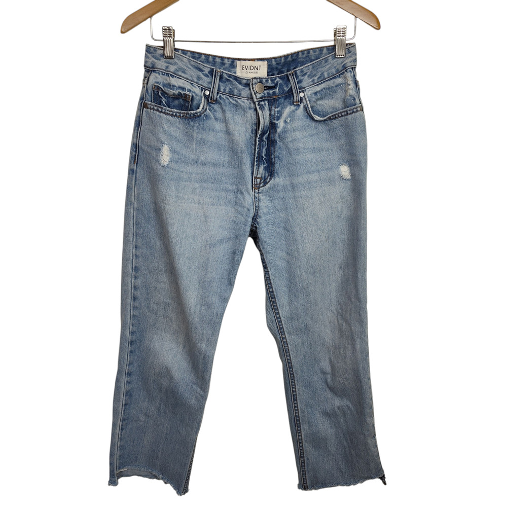 Evidnt Jeans Womens 27 Blue Distressed Raw Hem Cropped Straight Leg Denim Pants